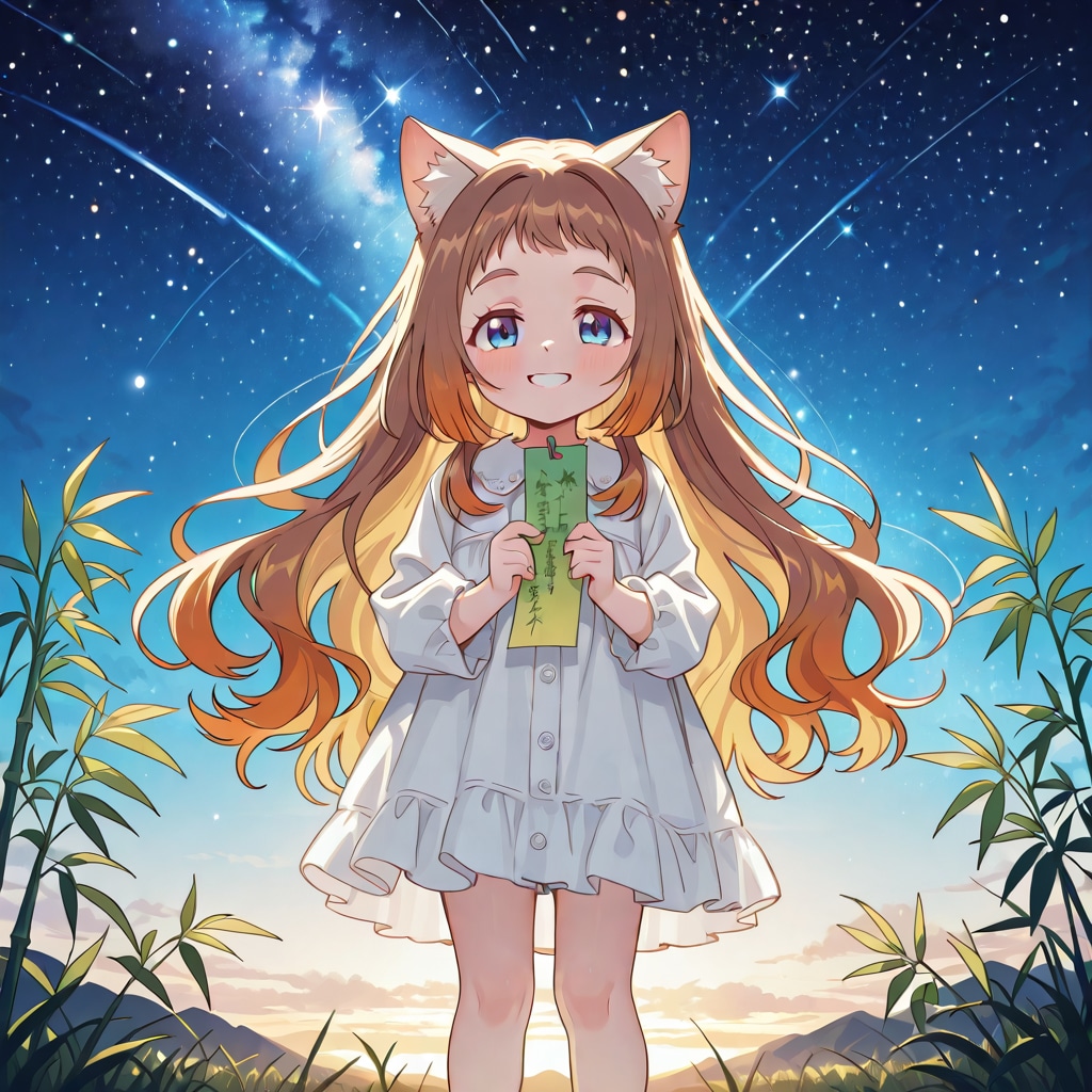 星空に願いをする小さな女の子
