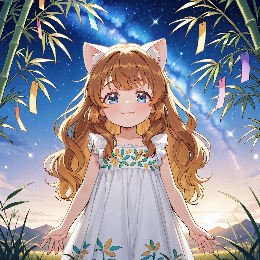 星空に願いをする小さな女の子