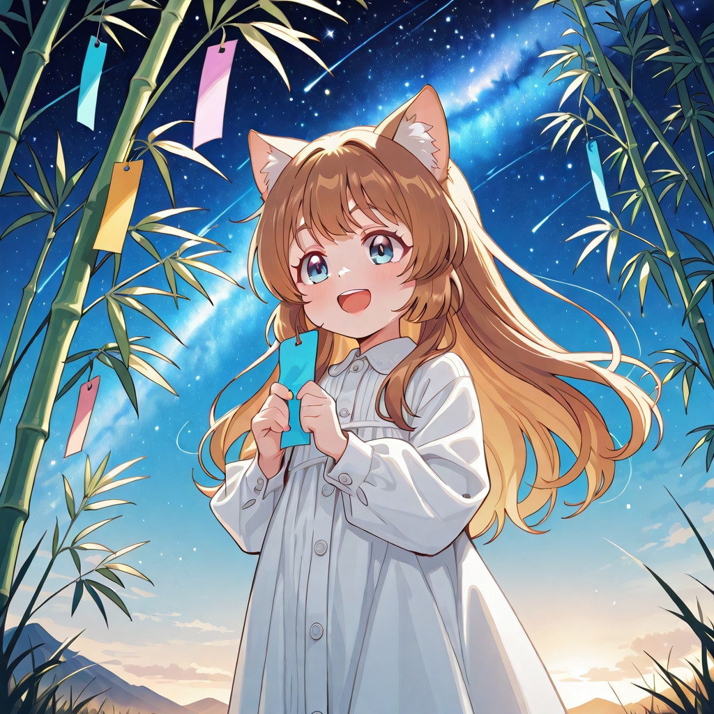 星空に願いをする小さな女の子