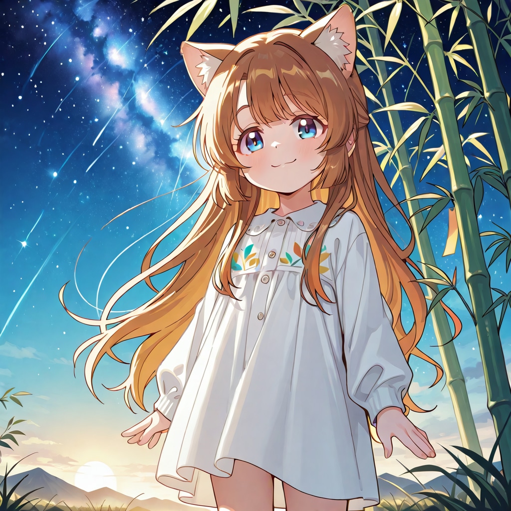 星空に願いをする小さな女の子