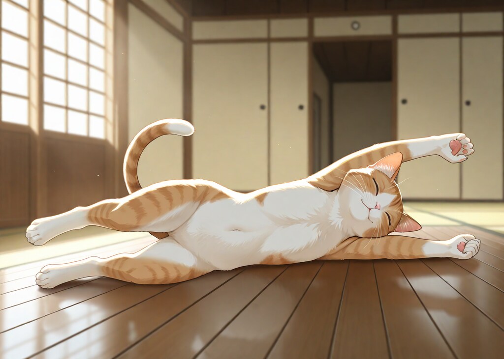 横に伸びるネコ