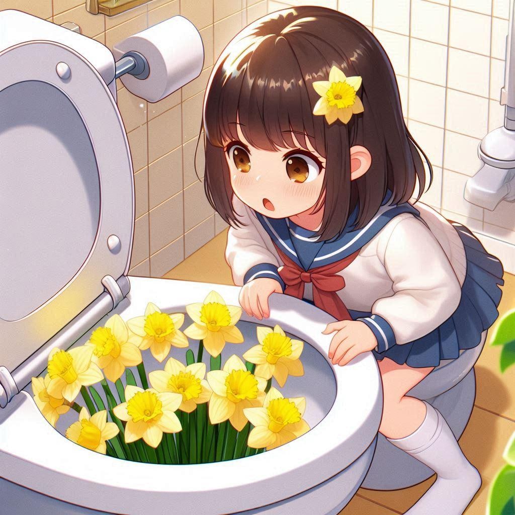 水洗トイレに咲くスイセン