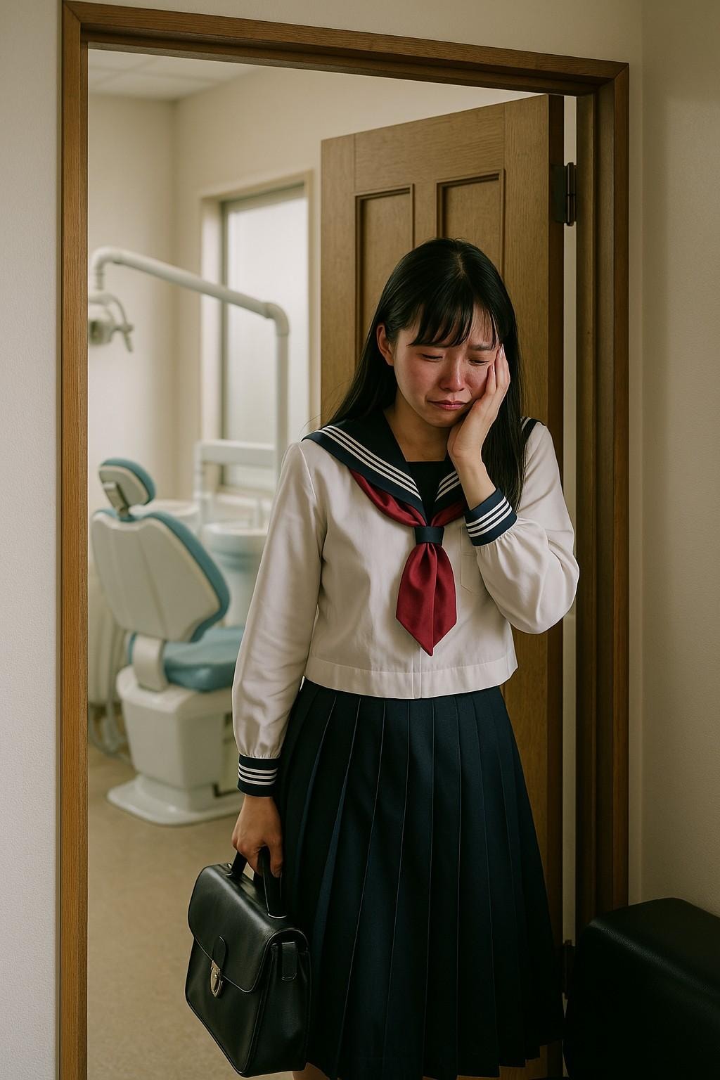診察室から出てきたセーラ服姿の女子高生