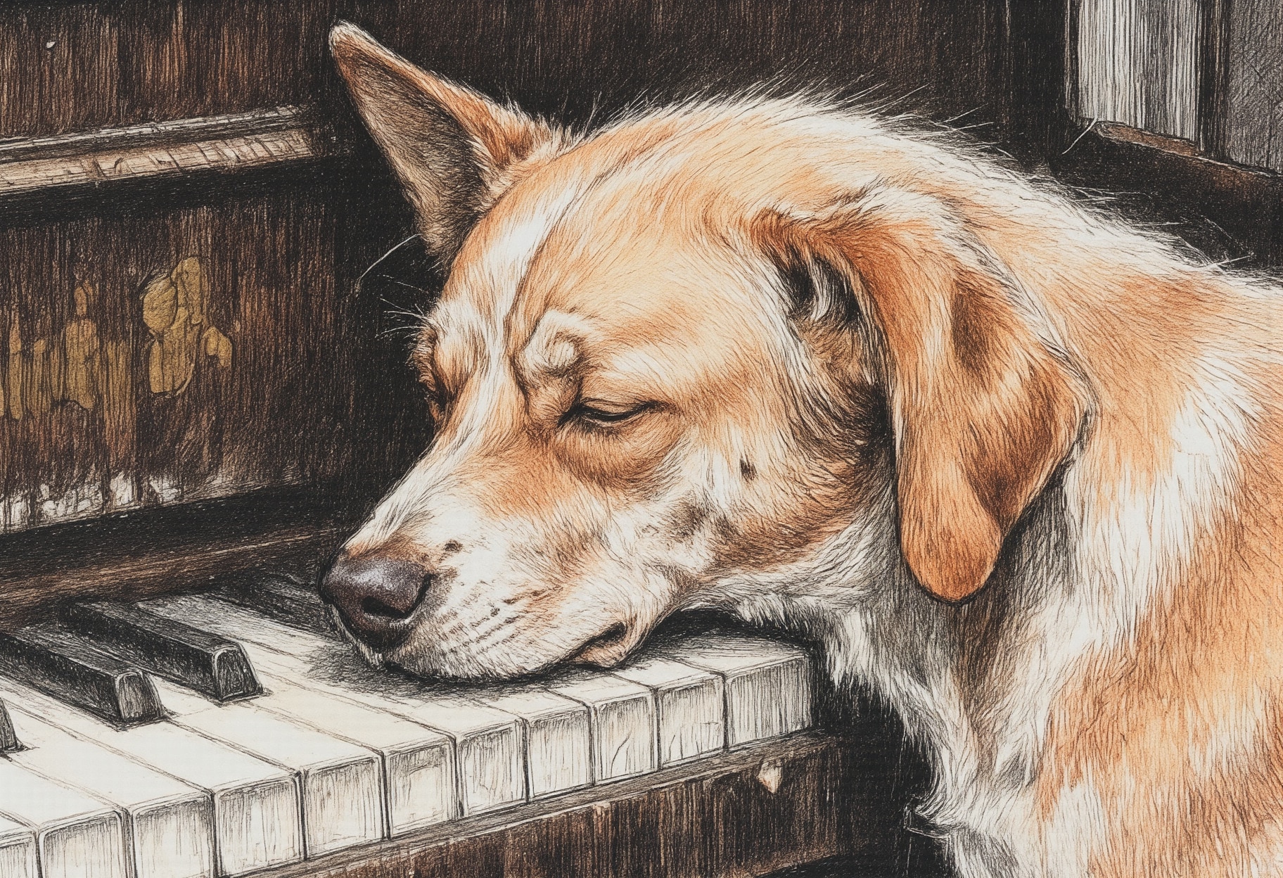 眠る犬と鍵盤 | の人気AIイラスト・グラビア