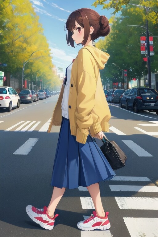 歩く、スニーカー娘