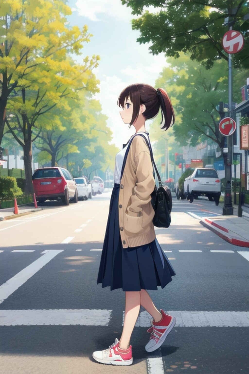 歩く、スニーカー娘