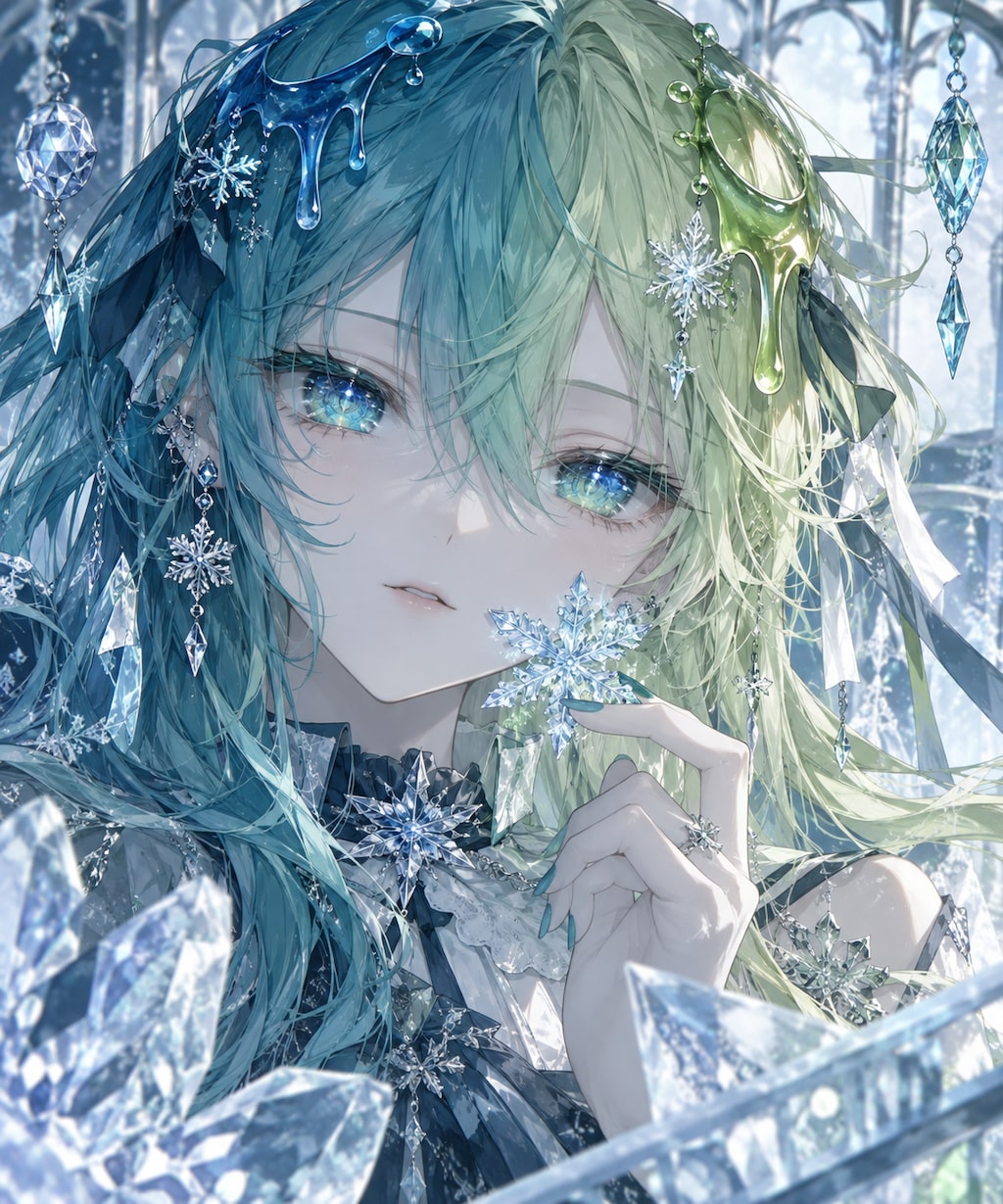 青緑×黄緑のツートンカラーの女の子