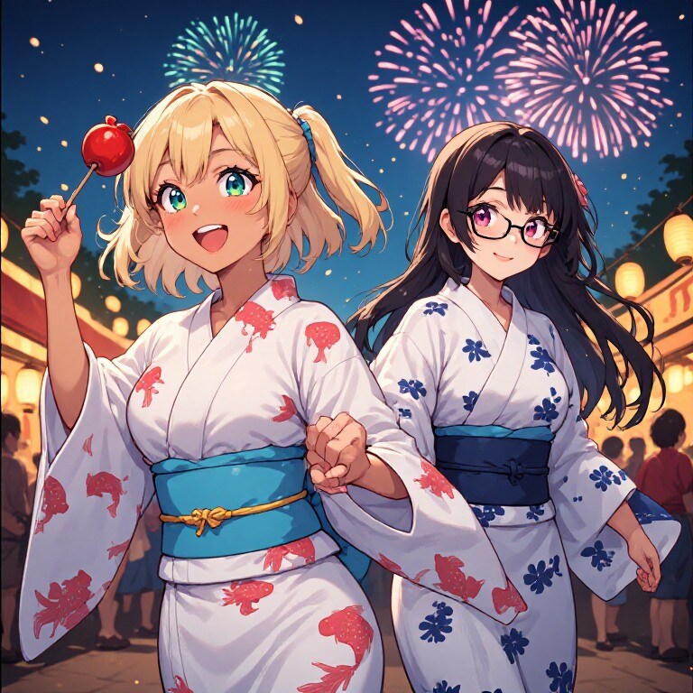 金髪ギャルと黒髪メガネ　夏祭り