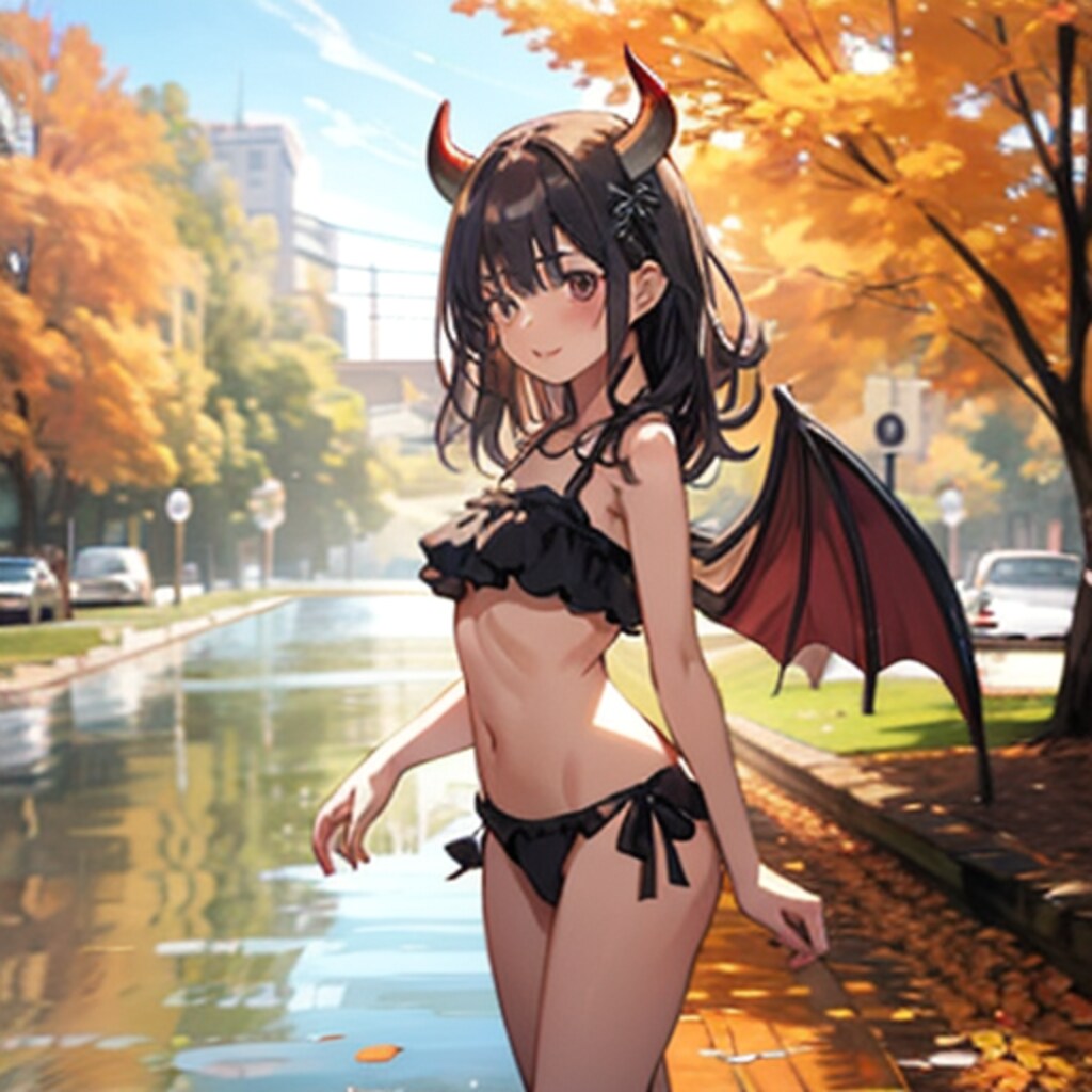 秋の紅葉と悪魔っ子251017