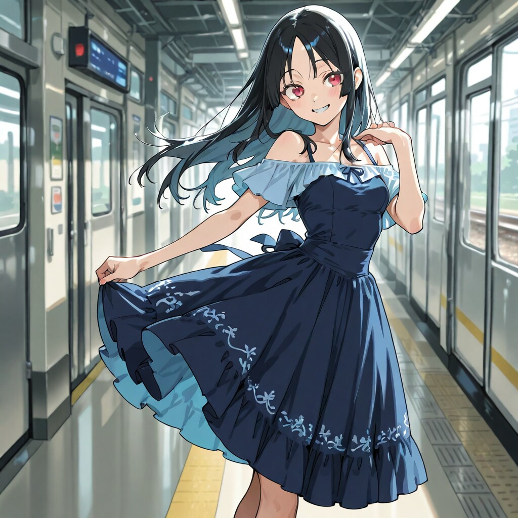 踊る♪紺ワンピ娘