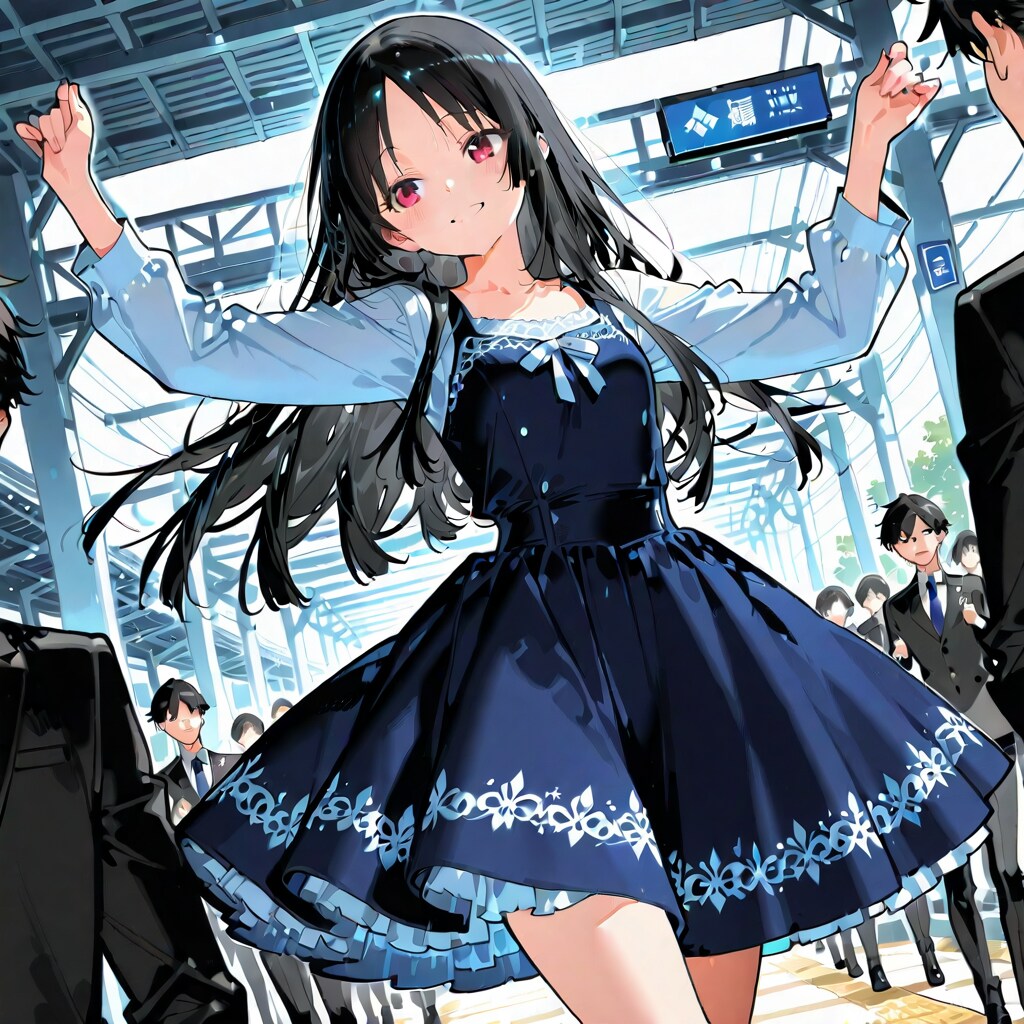 踊る♪紺ワンピ娘