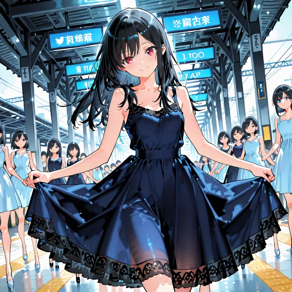 踊る♪紺ワンピ娘