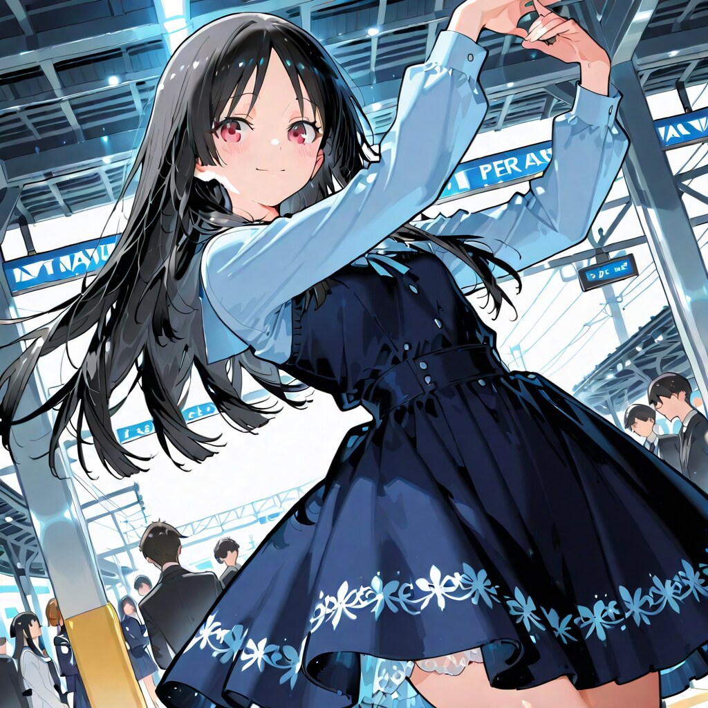 踊る♪紺ワンピ娘 | の人気AIイラスト・グラビア