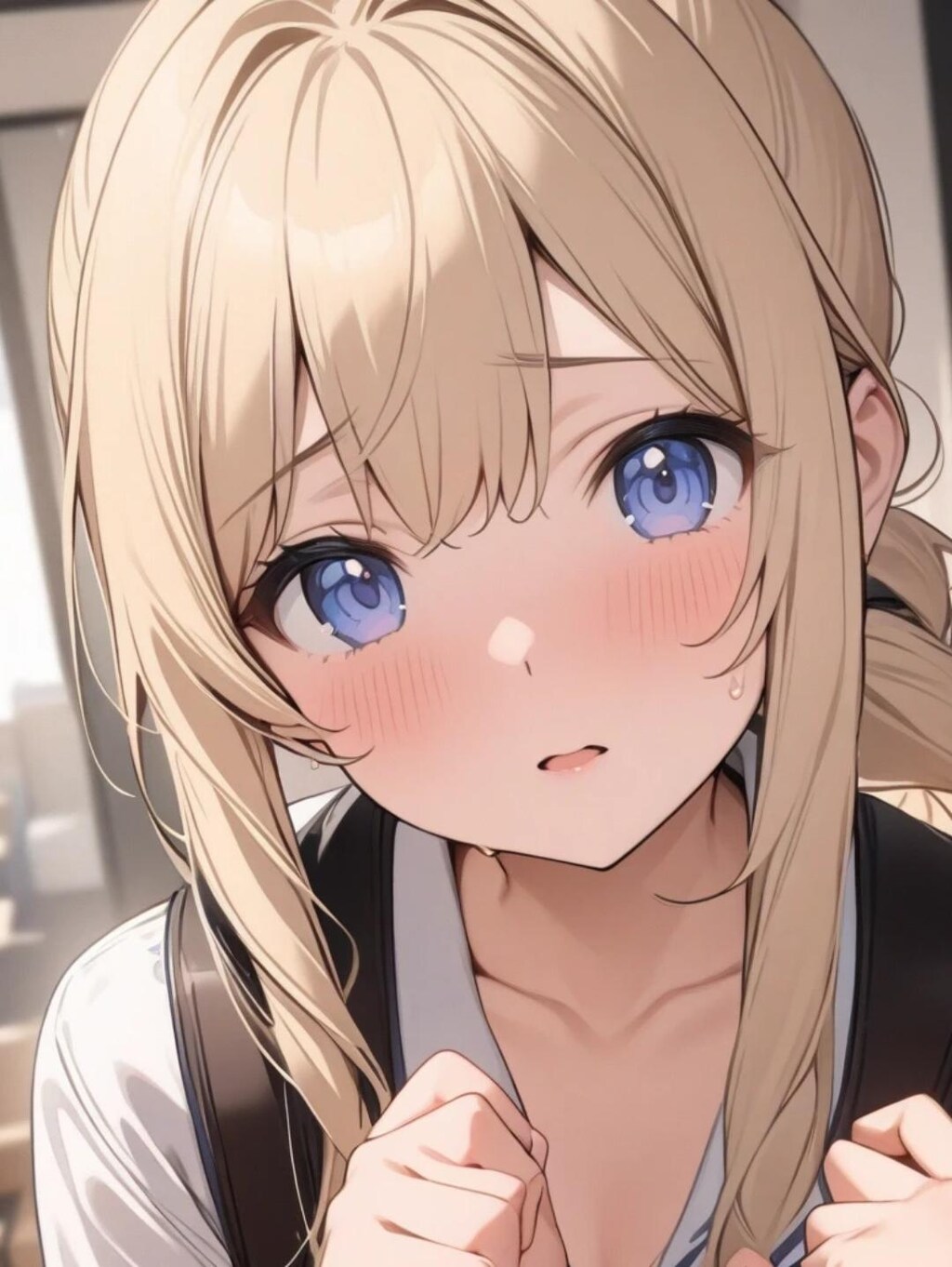 学生の金髪ポニーテール