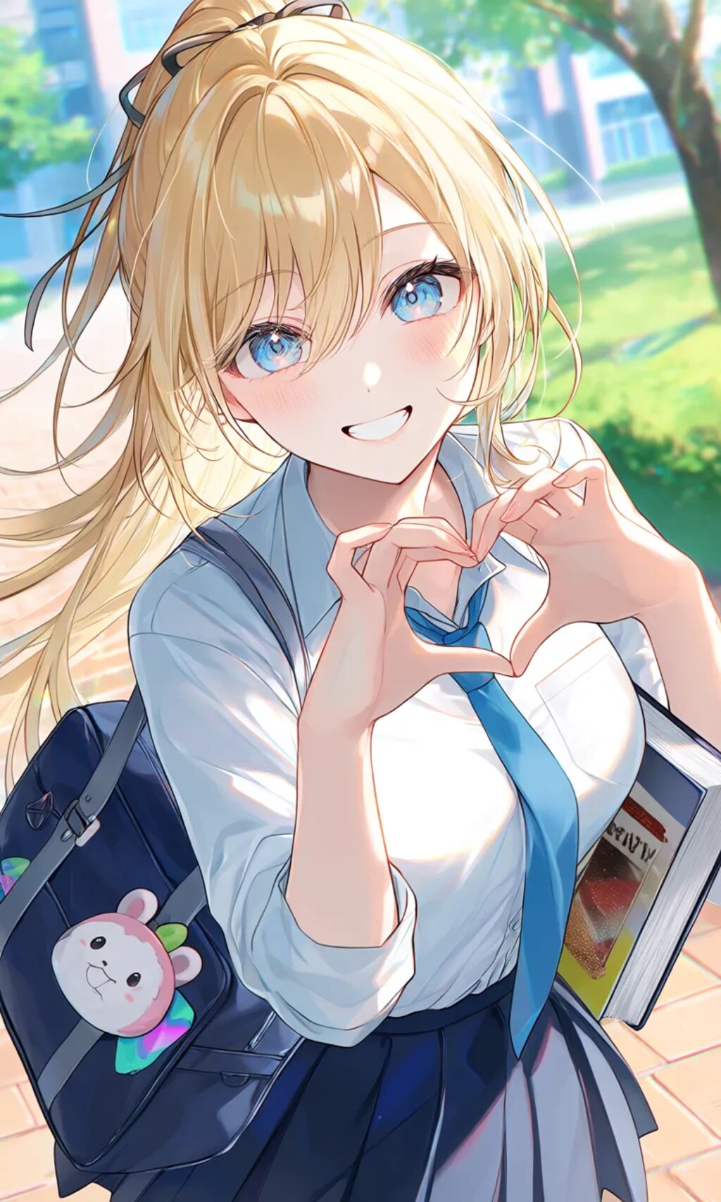 学生の金髪ポニーテール