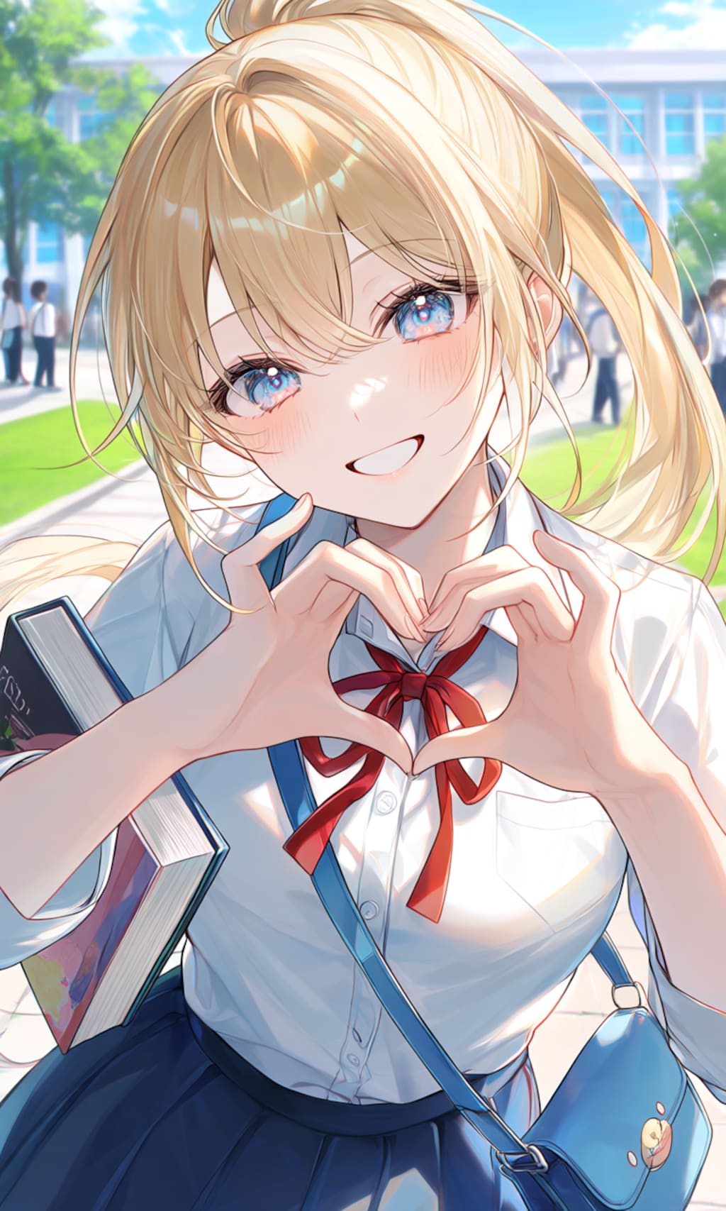 学生の金髪ポニーテール