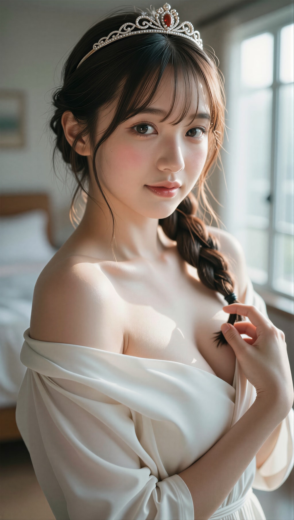 ベッドルームの白姫