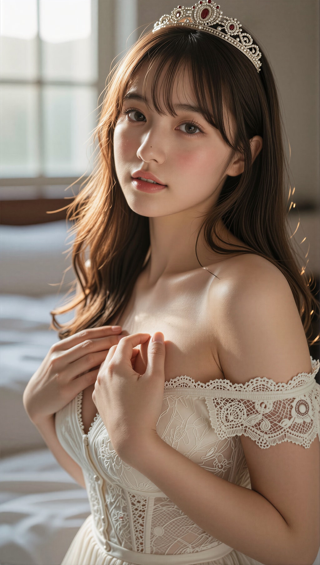 ベッドルームの白姫