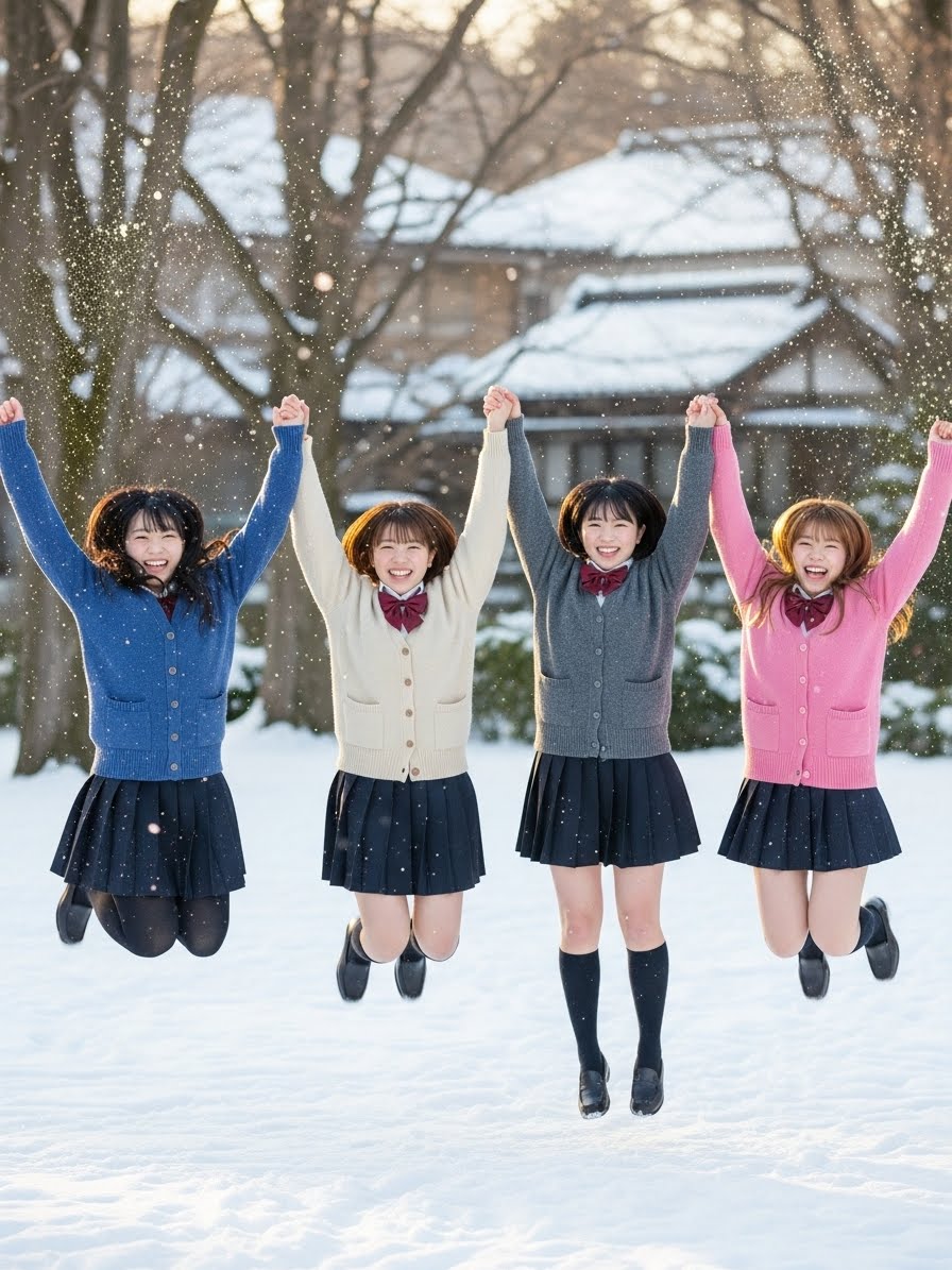 雪にはしゃぐ女子高生② | の人気AIイラスト・グラビア