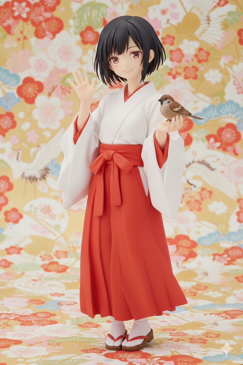 ラフ水彩塗り風イラスト巫女さん　GPT立ち絵とNanoBananaフィギア　（OpenAI版GPT低速モードとBingAI版GPTモデル） | の人気AIイラスト・グラビア