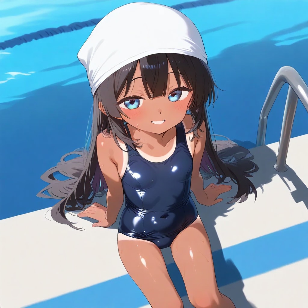 焚火で温まるスク水の小さな女の子