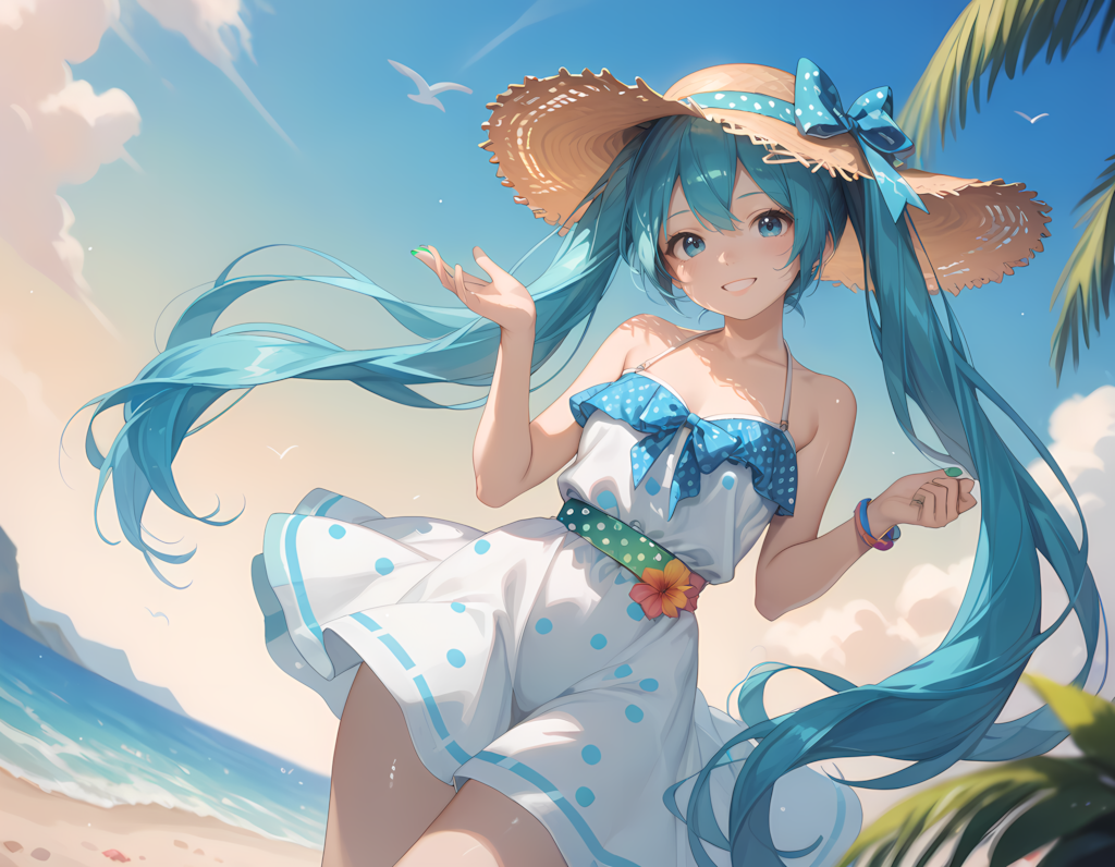 ミクさんと砂浜とサマードレス