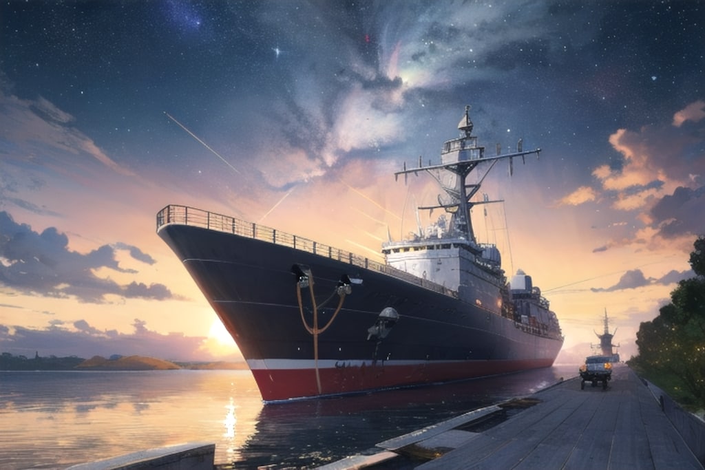 軍艦と星空