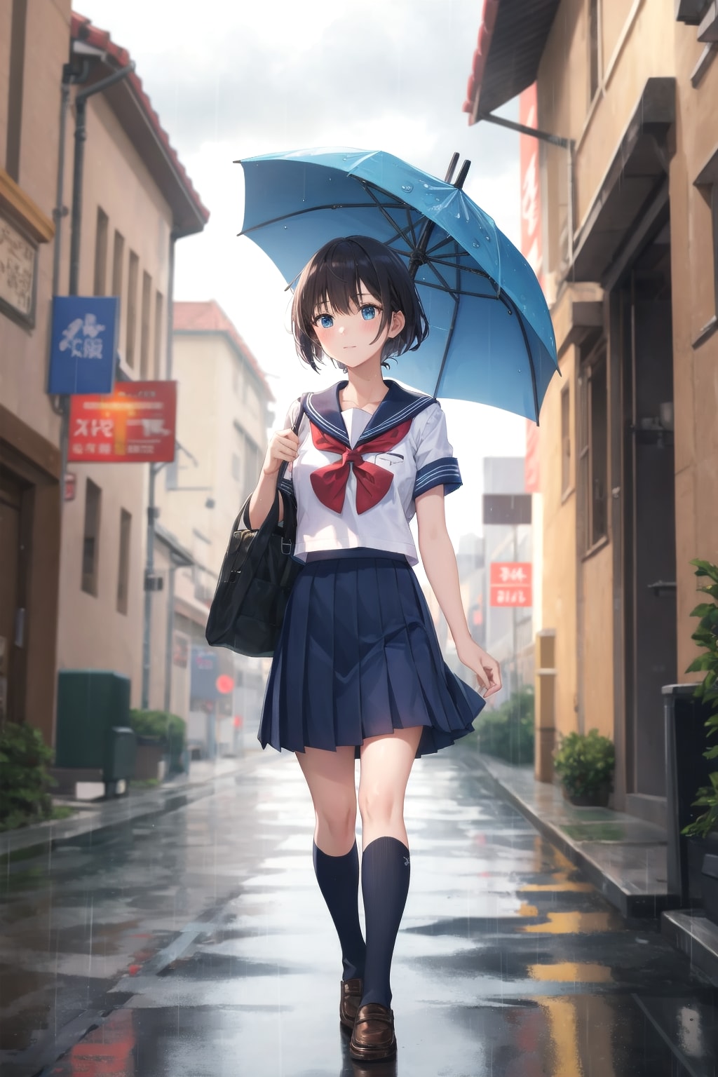 傘を差す女子高生