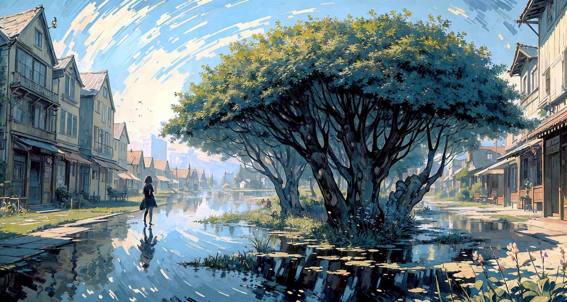 街と水たまり、少女134 | の人気AIイラスト・グラビア