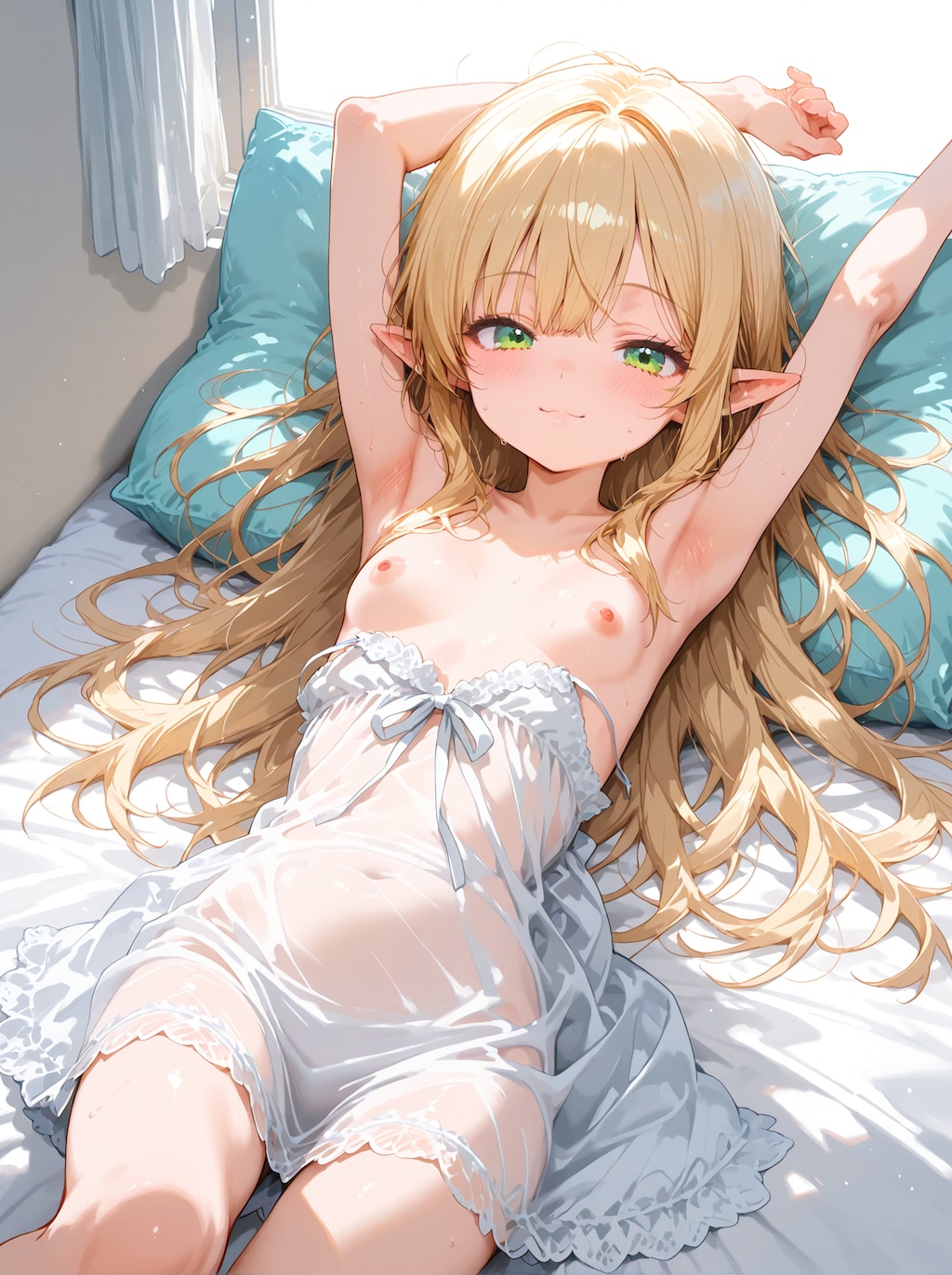 [12枚] 金髪ロリエルフ×半裸ネグリジェ