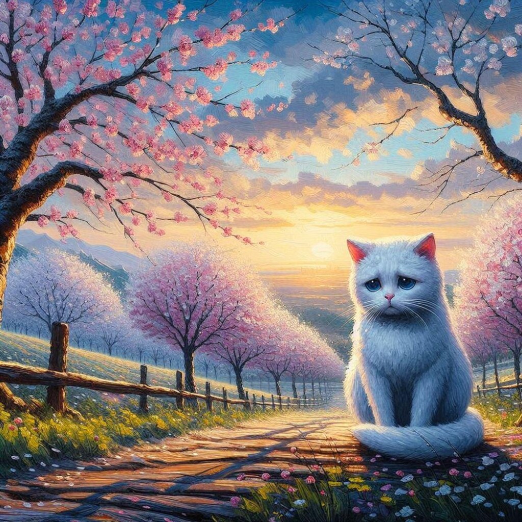 アクリル風 春桜 #伏し目 猫