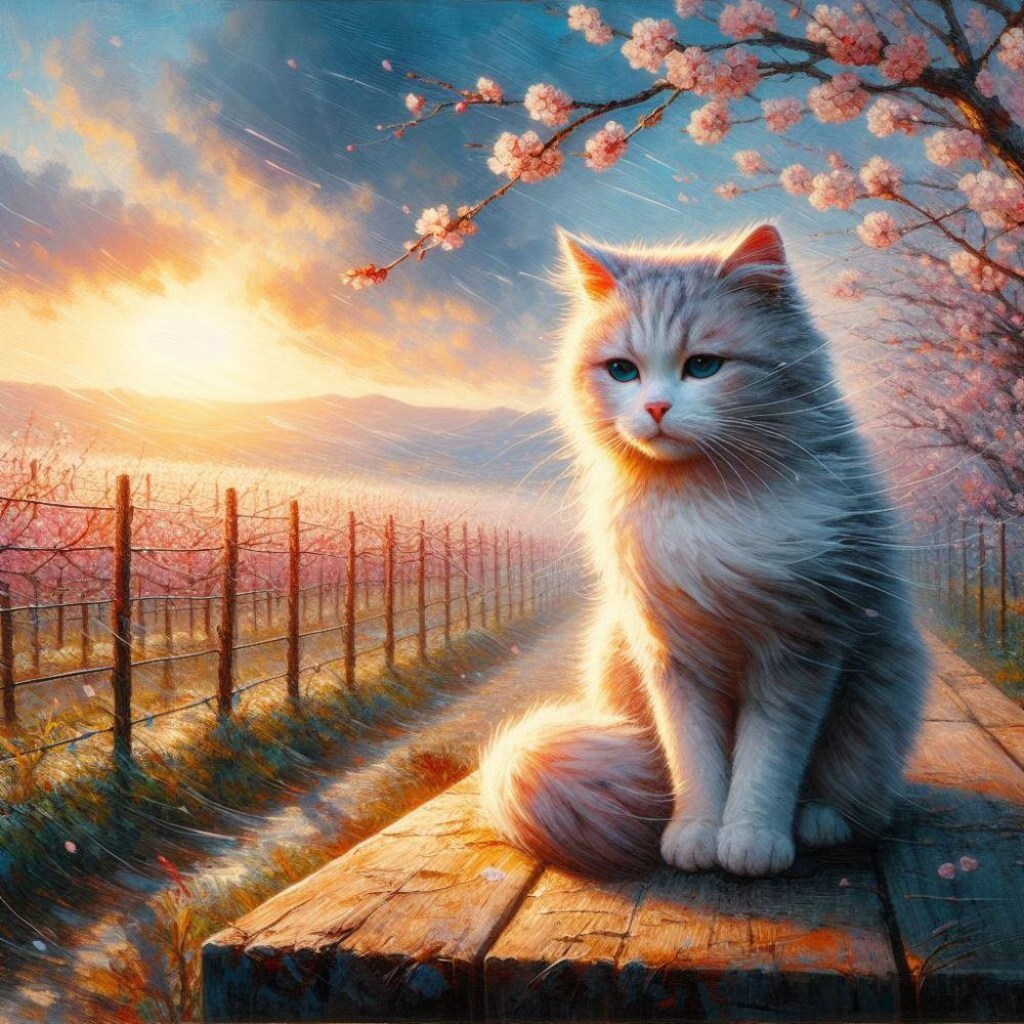 アクリル風 春桜 #伏し目 猫