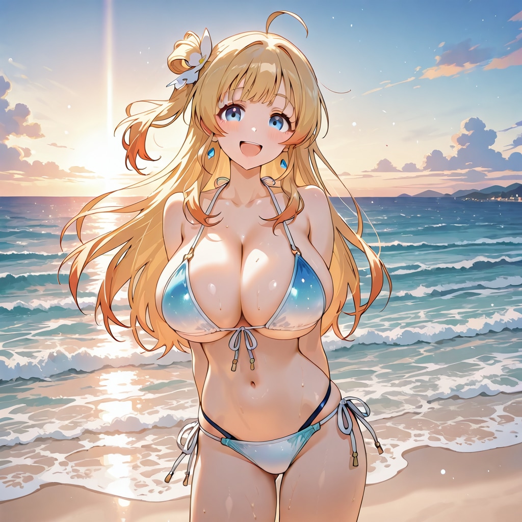 スーパーモデルでスタイル抜群。爆乳のお姫様。セクシー水着の撮影です。