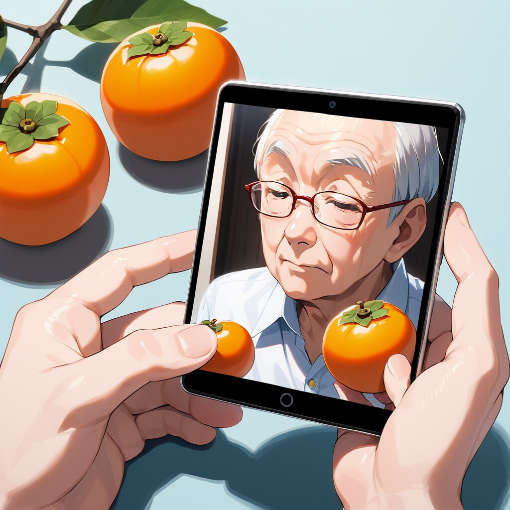 渋々と渋柿を持つ絵をpixivに投稿される渋いおじ様