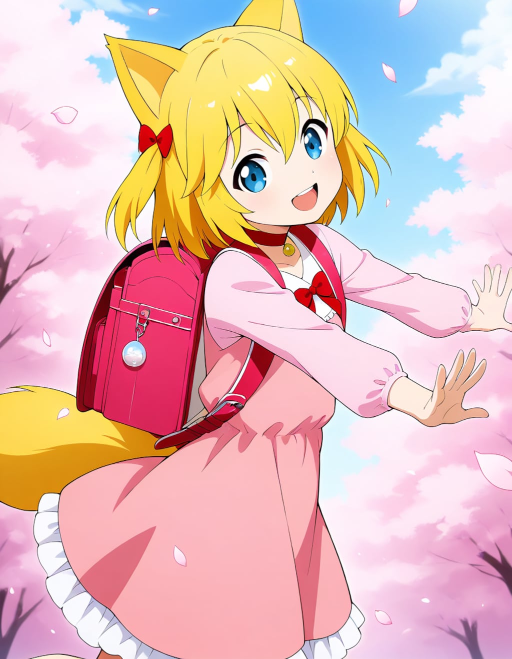 ピンクのランドセルと服を着て薄桃色が舞い踊る通学路を満開の桜に負けないくらい生き生きとした満面の笑みで走り抜けるも数秒後に小…