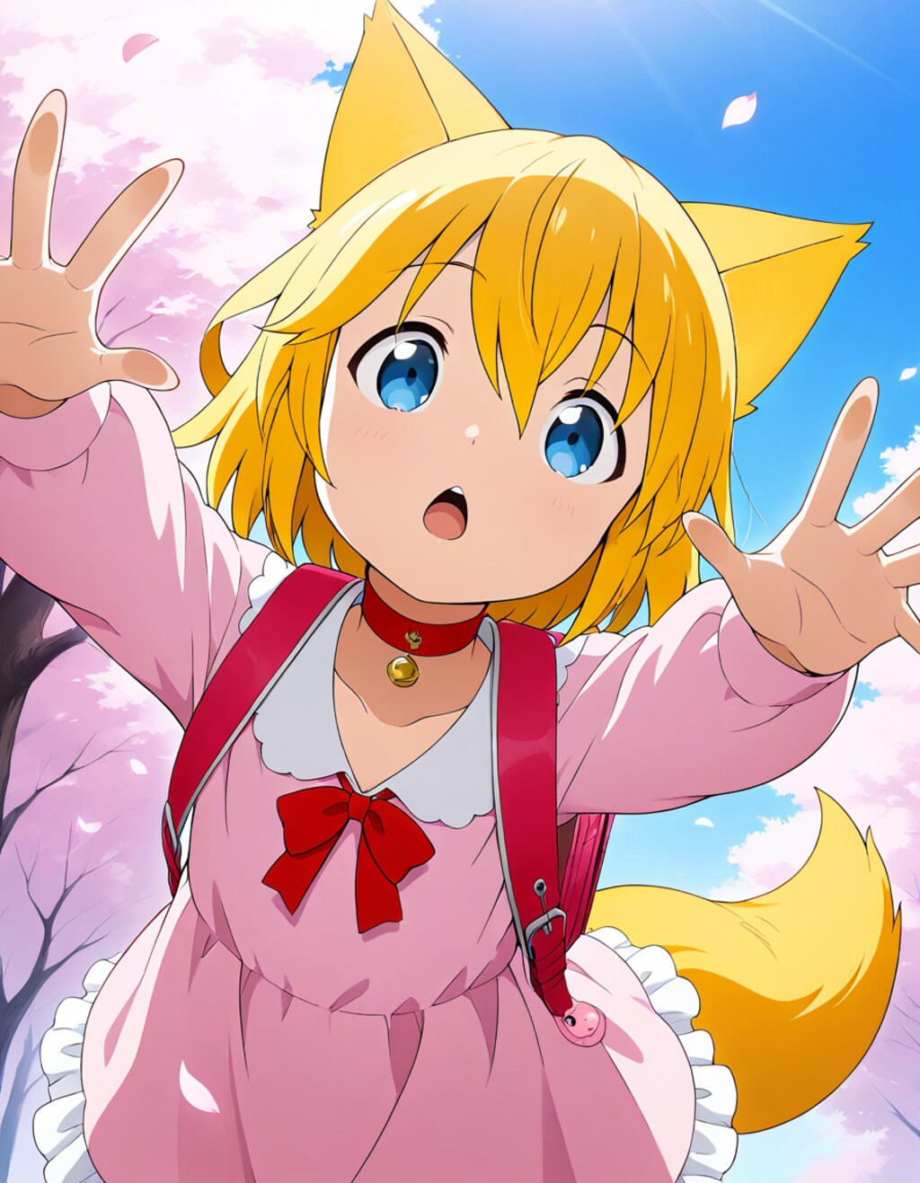 ピンクのランドセルと服を着て薄桃色が舞い踊る通学路を満開の桜に負けないくらい生き生きとした満面の笑みで走り抜けるも数秒後に小…