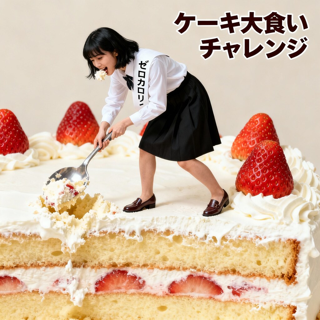 ケーキを食べる黒髪の人