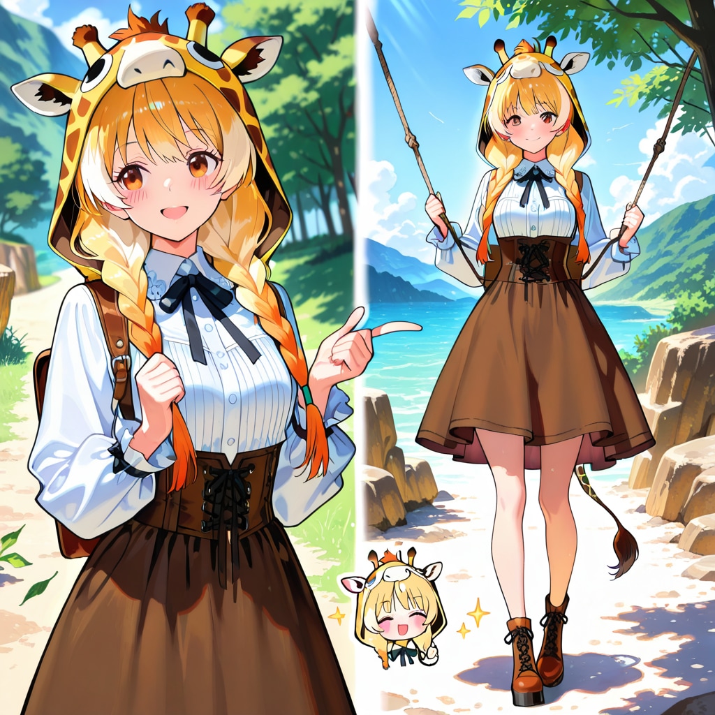 キリンフーディー金髪みつあみお姉さんお散歩ポートレート