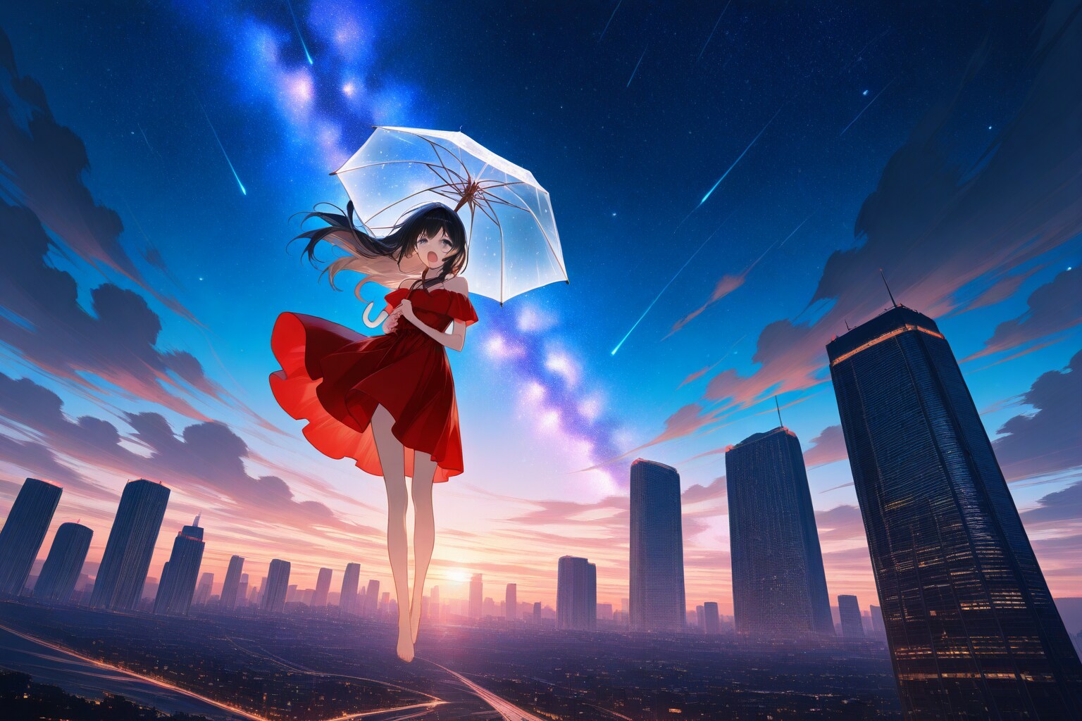 夜空を飛ぶ