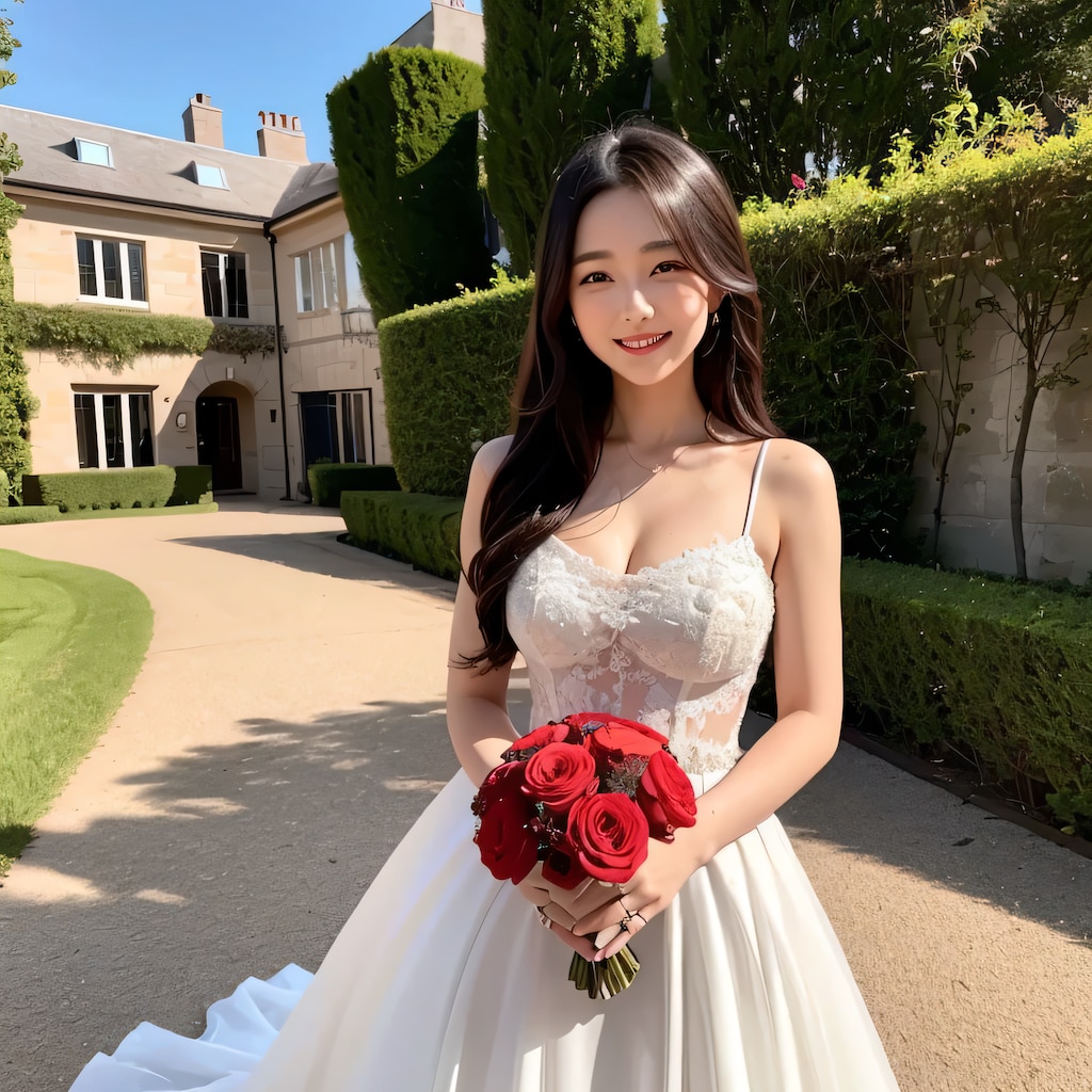 黒髪ロングでウェディングドレスの美女１１８