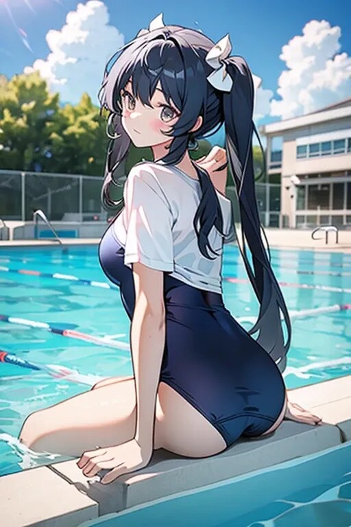スクール水着の女の子　ツインテール