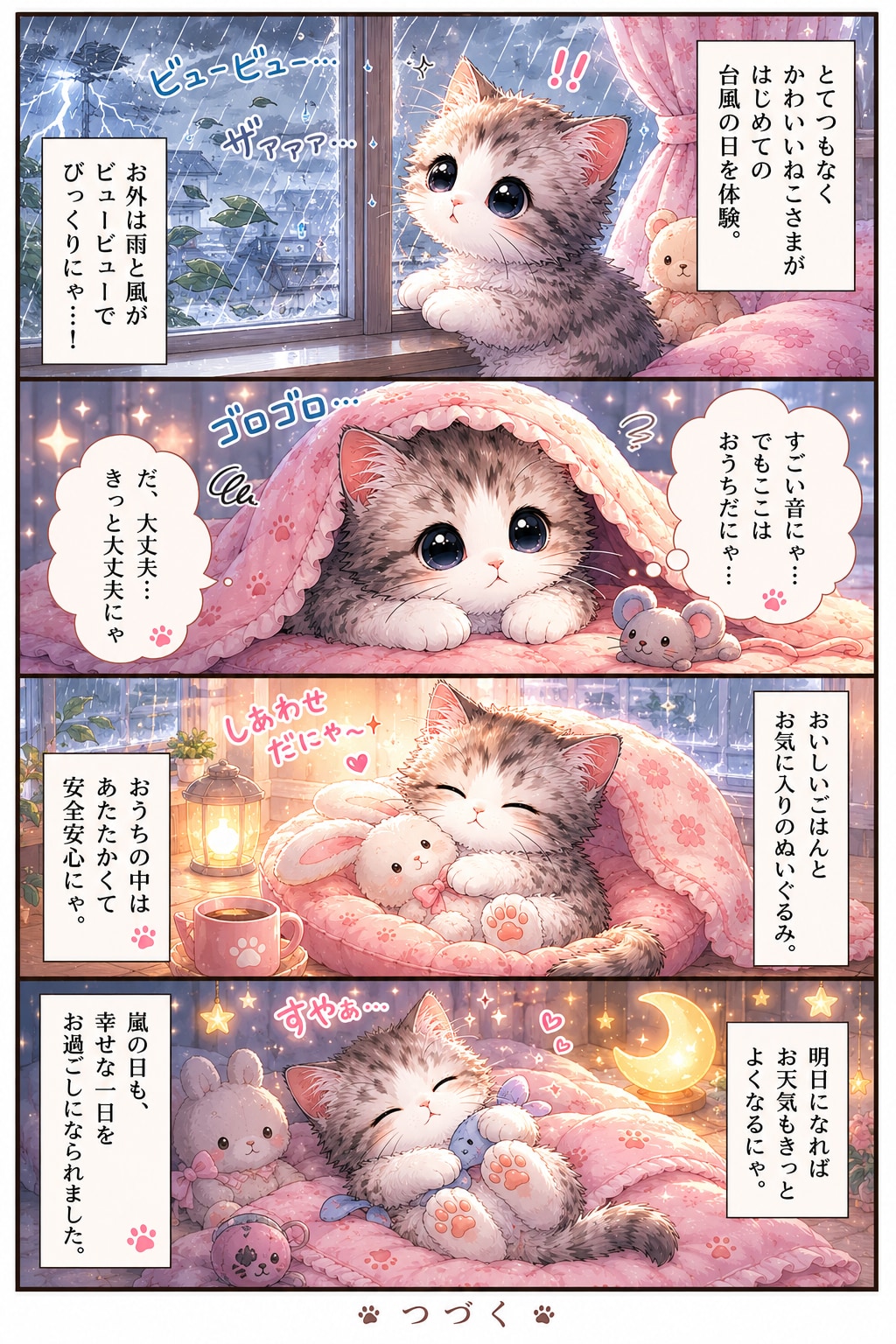 台風の日のねこさま4コマ【第4話】