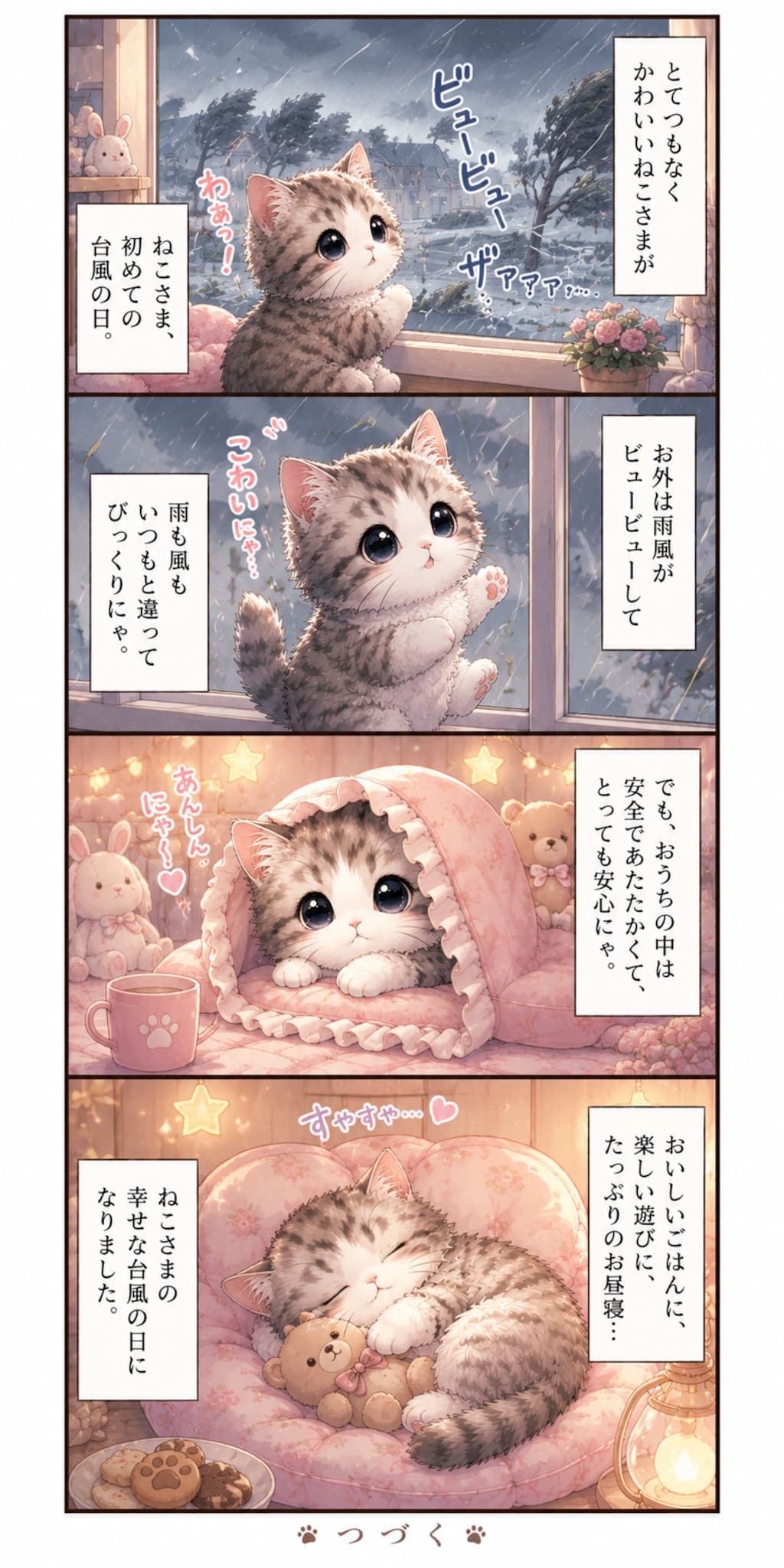 台風の日のねこさま4コマ【第4話】