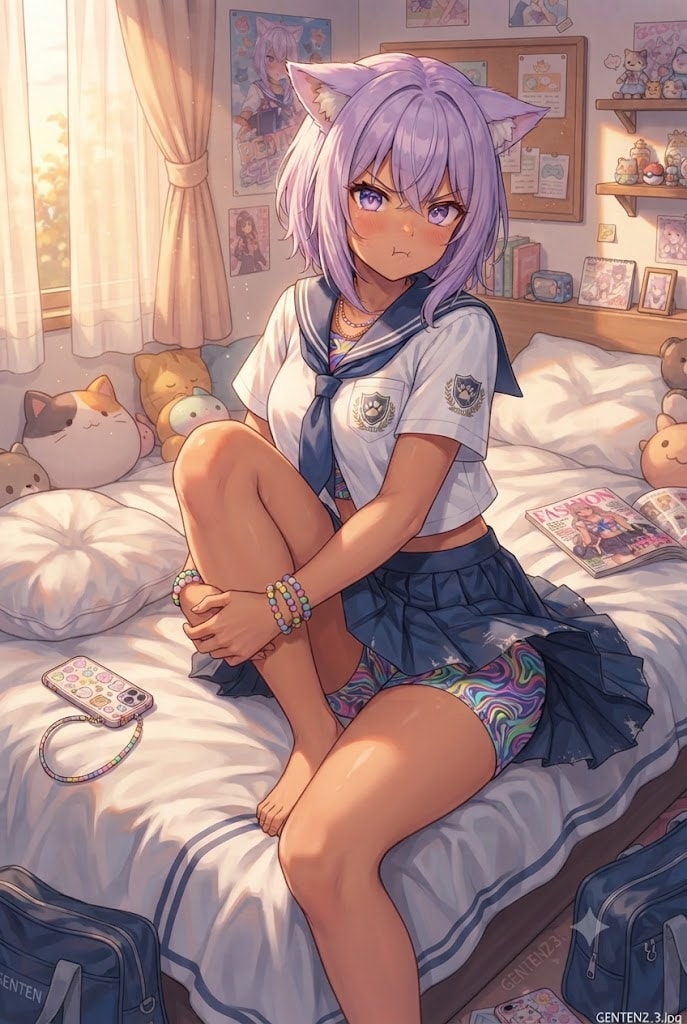 本気で不貞腐れてる制服日焼けギャルのシス