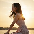 夕日と自転車の女の子 4枚目