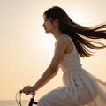 夕日と自転車の女の子 6枚目