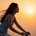 夕日と自転車の女の子 9枚目
