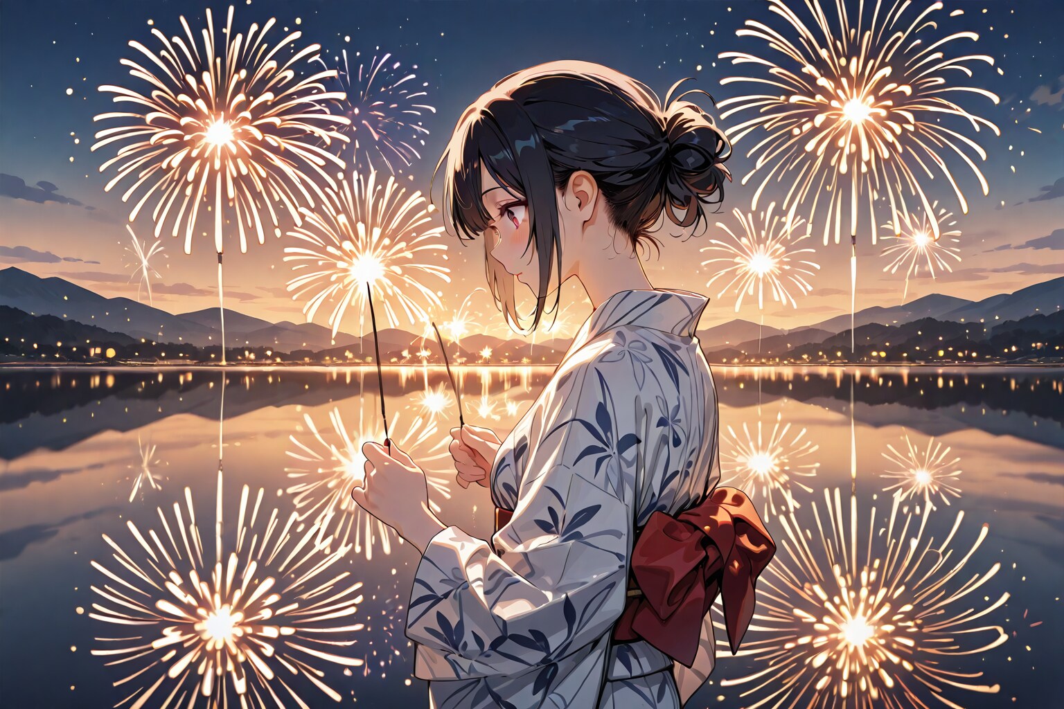 浴衣、花火、リフレクション | の人気AIイラスト・グラビア
