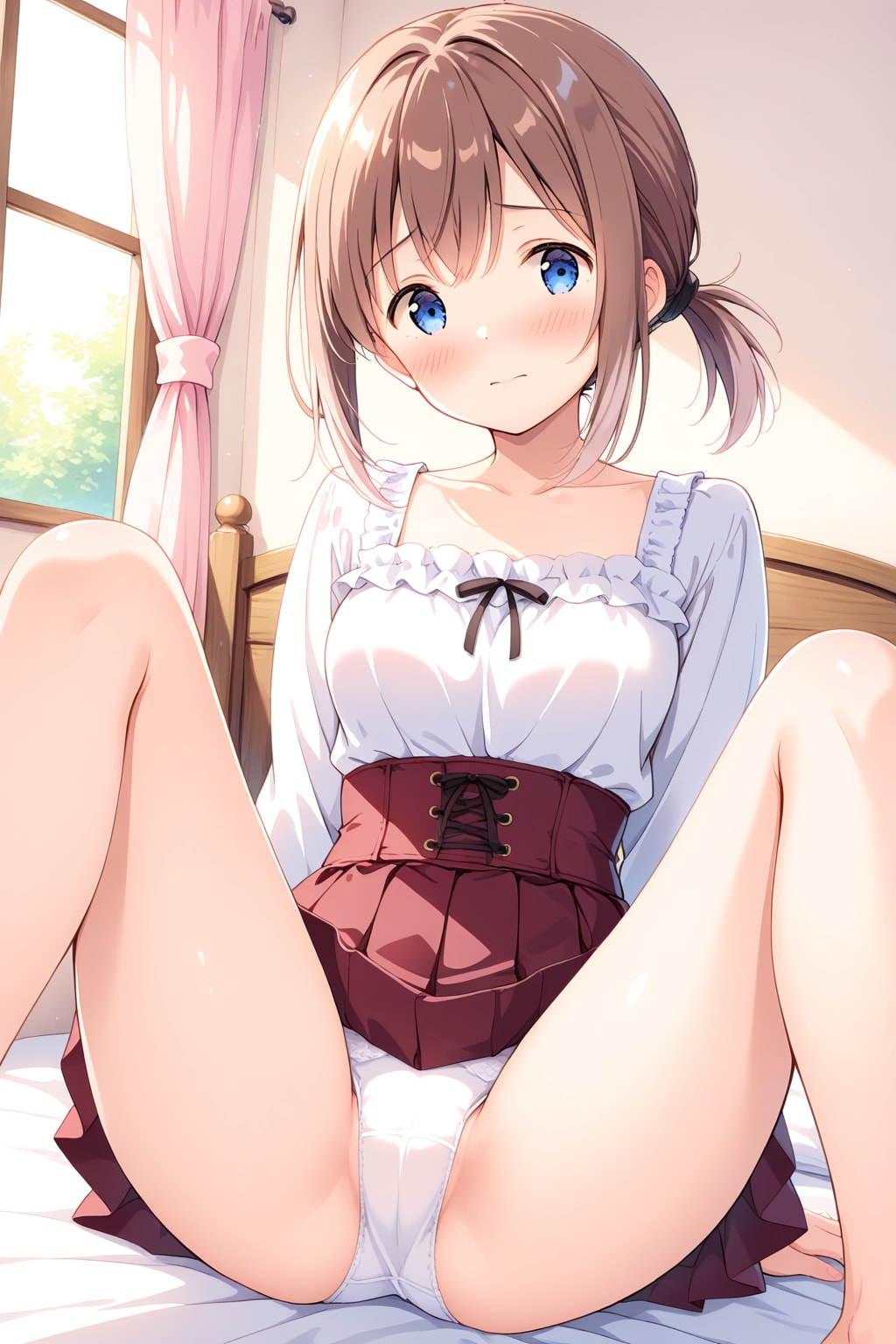 照れるローポニーテールの女の子