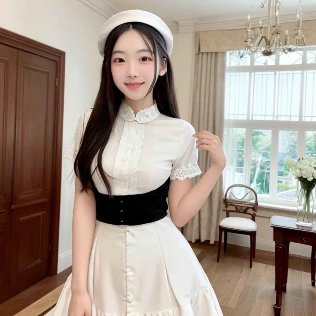 黒髪ロングでメイド服の美女１２１